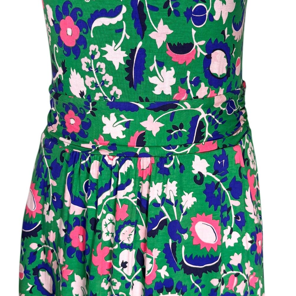 Boden Womens 8 Floral Midi Dress Green Pink Blue Stretch Short Sleeve Boho - Picture 5 of 11
